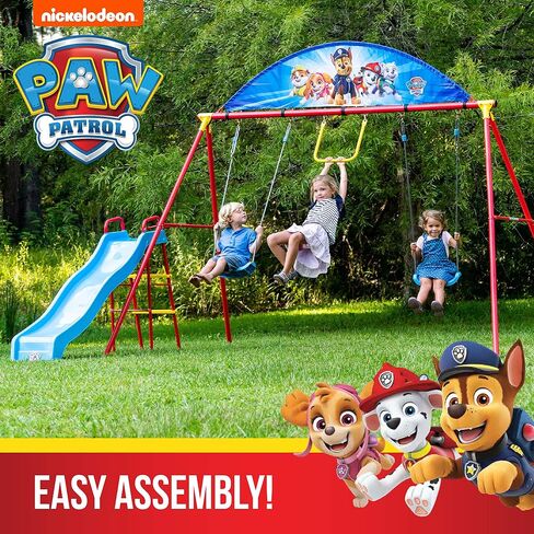 Swurfer PAW Patrol Swing Sets for Backyard, Swingset Outdoor for Kids - Playground Sets for Backyard, Heavy Duty Metal Frame, Playset with Swings, Slide, Trapeze, Blue, Red, Yellow in Kuwait