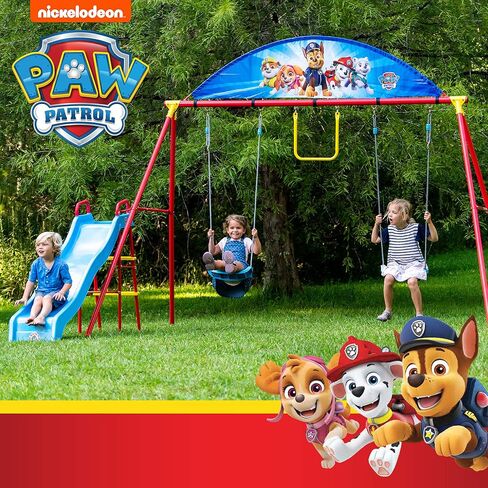 Swurfer PAW Patrol Swing Sets for Backyard, Swingset Outdoor for Kids - Playground Sets for Backyard, Heavy Duty Metal Frame, Playset with Swings, Slide, Trapeze, Blue, Red, Yellow in Kuwait
