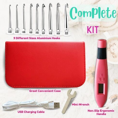 كتاب اثينا اليمنتس مجموعة خطافات كروشيه مضيئة مريحة قابلة للتبديل مع اضواء LED وعداد غرز كروشيه رقمي. خطافات كروشيه مضيئة قابلة لاعادة الشحن in Kuwait