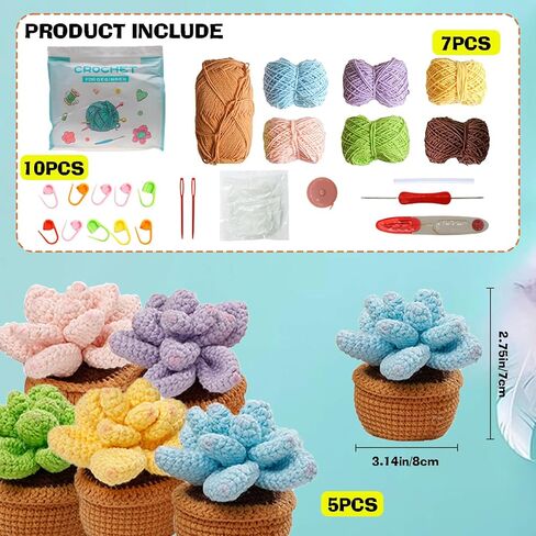 مجموعة أدوات كروشيه 22 قطعة من Foeipy، مجموعة نباتات كروشيه، طقم كروشيه للبالغين مع تعليمات وفيديوهات تعليمية، تعلم كيفية الحياكة، مستلزمات الحياكة بنفسك in Kuwait