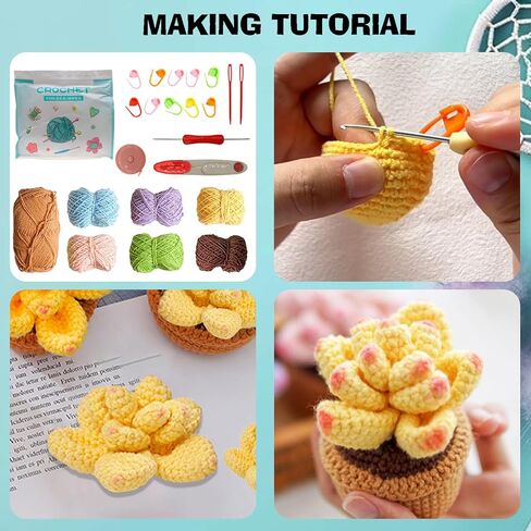 مجموعة أدوات كروشيه 22 قطعة من Foeipy، مجموعة نباتات كروشيه، طقم كروشيه للبالغين مع تعليمات وفيديوهات تعليمية، تعلم كيفية الحياكة، مستلزمات الحياكة بنفسك in Kuwait