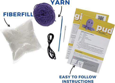 Leisure Arts - Crochet Kit, Pudgies Olive The Octopus, 3", Crochet kit for Beginners, Complete Crochet kit, Animal Crochet Kits, Crochet Animal kit, DIY amigurumi Crochet Kits in Saudi Arabia