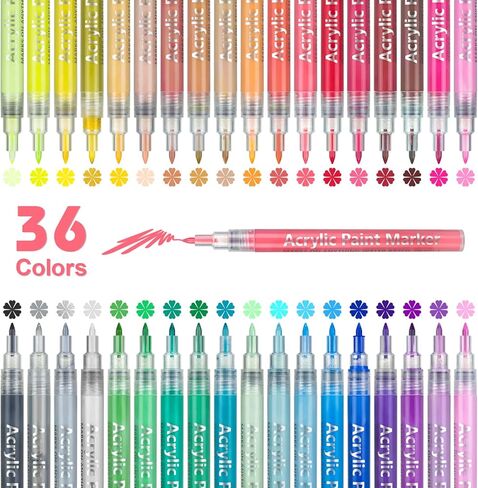 أقلام طلاء أكريليك 36 لونًا من CeleMoon لطلاء الصخور والزجاج والحجر والسيراميك والخشب والنسيج والقماش واللوازم الفنية - رأس رفيع جدًا 0.7 مم لصناعة الحرف اليدوية على شكل بيضة عيد الفصح in Kuwait