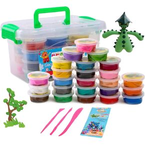 مجموعة صلصال يجف بالهواء للاطفال من 24 لون، صلصال تشكيل ناعم بدون خبز للمبتدئين، صلصال اسفنجي سحري مع ادوات in Kuwait