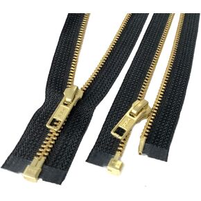 2pcs 30 inches Brass Metal Zipper Standard Ykk Number 5 Medium Weight Jacket Zippers for Sewing Coats - Made in USA (Black - 580) in Kuwait
