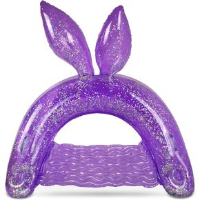 POZA Inflatable Bunny Pool Float Chair - Sparkle Confetti Lounge Inflatable Pool Floats, 2 Built in Cup Holders and Handles, Bunny Ears Inflatable Pool Lounger Floating Chair - 48x38 Inch