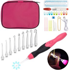 BCMRUN LED Crochet hooks set,9 Interchangeable Heads Light Up Knitting Needles Weave Sewing Tool Accessories with Case(Purple) in Kuwait