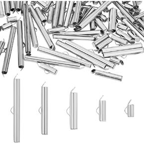 UNICRAFTALE 100Pcs 5 Sizes Slide on End Clasps 304 Stainless Steel Tube Ball Bead Slider Caps Crimp Ends Slider Tubes for Multi-Strand Earring Bracelet Jewelry Making 3mm Inner Diameter