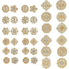 MEEDOZ Bridal Wedding Bouquet Brooches for Women, 36 Pieces Crystal Rhinestone Flower Broaches for DIY Craft Party