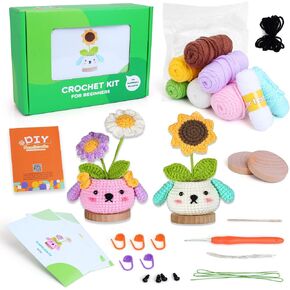PEGYOU Crochet Kit for Beginners - 2 PCS Beginner Crochet Kit for Adults Kids with Step-by-Step Video Tutorials and Instructions, Learn to Crochet Kits for Adults Beginner (Daisy and Sunflower) in Saudi Arabia