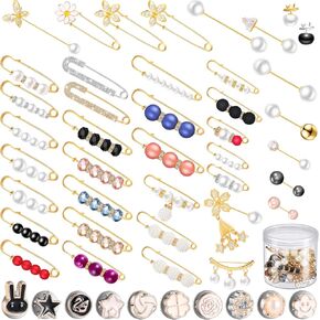 50 Pieces Pearl Brooch Pins Sweater Shawl Clips Decorative Safety Pin Hijab Pins Faux Pearl Rhinestones Collar Safety Pin for Women Girls Clothing Dresses Decoration Accessories with Storage Tank in Saudi Arabia