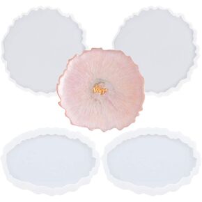 SKPPC 4 قطع قوالب كوستر الراتينج ، قوالب سيليكون لصب الراتنج ، قوالب سيليكون العقيق كوستر لصنع الراتنج ، عقيق الأكواب، الحصير كأس ، ديكور المنزل in Kuwait