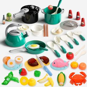 28℃ 69PCS Play Kitchen Accessories Toy,Kids Pretend Cooking Toys with Play Pots and Pans,Toddler Pretend Cooking Playset with Food,Fruits,Vegetables,Play Kitchen Toys for Girls Boys(Green) in Kuwait