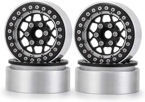 RCLIONS Aluminum Metal 1.9inch RC Beadlock Wheels Rims for 1/10th Crawler Axial SCX10 TRX4 D90-Pack of 4 (Black) in Saudi Arabia