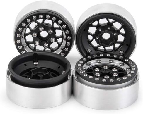 RCLIONS Aluminum Metal 1.9inch RC Beadlock Wheels Rims for 1/10th Crawler Axial SCX10 TRX4 D90-Pack of 4 (Black) in Saudi Arabia