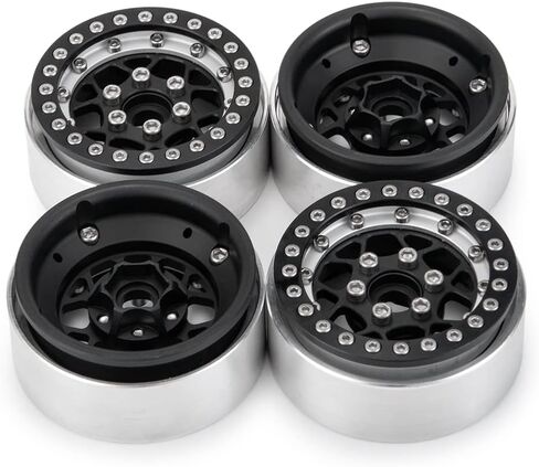 RCLIONS Aluminum Metal 1.9inch RC Beadlock Wheels Rims for 1/10th Crawler Axial SCX10 TRX4 D90-Pack of 4 (Black) in Saudi Arabia