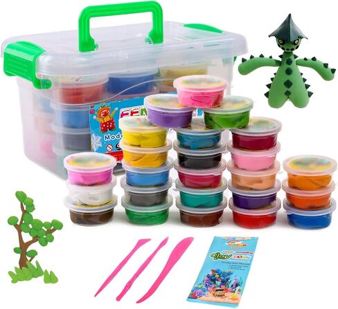 مجموعة صلصال يجف بالهواء للاطفال من 24 لون، صلصال تشكيل ناعم بدون خبز للمبتدئين، صلصال اسفنجي سحري مع ادوات in Kuwait