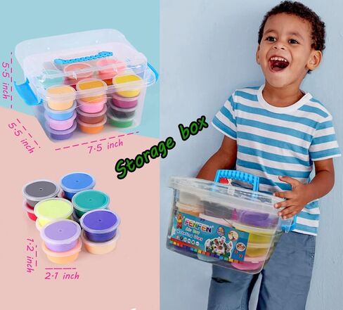 مجموعة صلصال يجف بالهواء للاطفال من 24 لون، صلصال تشكيل ناعم بدون خبز للمبتدئين، صلصال اسفنجي سحري مع ادوات in Kuwait