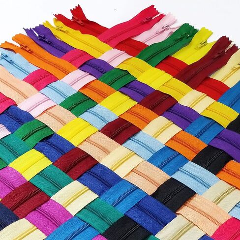 KGS Nylon Zipper for Sewing Crafts | 20 Assorted Colours | Size: 4+6+8+10+12 Inch | 100 Zippers/Pack | Multicolor Zippers for Sewing Supplies and Replacement in Bags, Pouches, Skirts, Dresses in Saudi Arabia