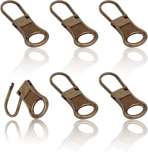 6pcs Replacement Zipper Pull, Detachable Zipper Pull Tabs Metal Zipper Pull Cord Extender Zipper Pull Repair Kit for Jackets Jeans Boots Backpacks Suitcases Purses (Bronze) in Saudi Arabia