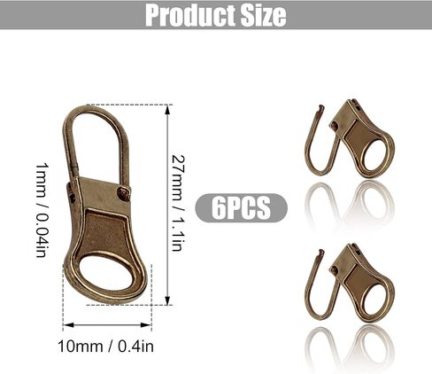 6pcs Replacement Zipper Pull, Detachable Zipper Pull Tabs Metal Zipper Pull Cord Extender Zipper Pull Repair Kit for Jackets Jeans Boots Backpacks Suitcases Purses (Bronze) in Saudi Arabia