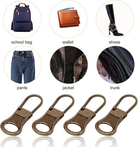 6pcs Replacement Zipper Pull, Detachable Zipper Pull Tabs Metal Zipper Pull Cord Extender Zipper Pull Repair Kit for Jackets Jeans Boots Backpacks Suitcases Purses (Bronze) in Saudi Arabia