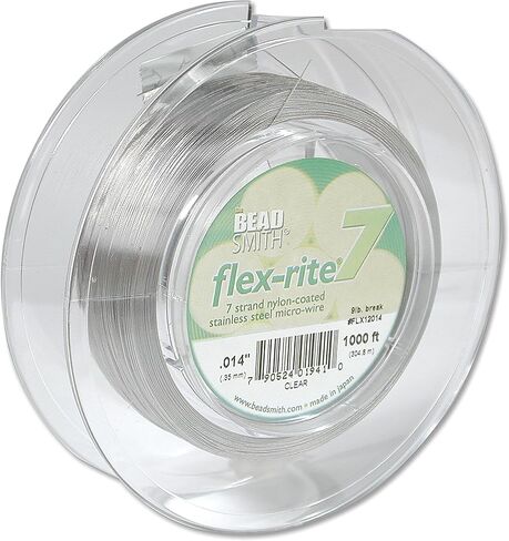 The Beadsmith Flex-Rite 7 حبلا مطلية بالنايلون، سلك خرز من الفولاذ المقاوم للصدأ، مستلزمات صناعة المجوهرات (.012 قطر، شفاف - 100 قدم) in Kuwait
