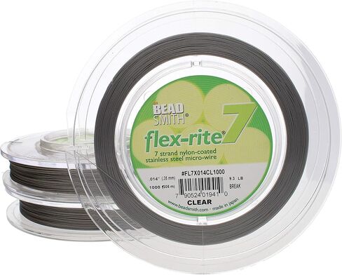 The Beadsmith Flex-Rite 7 حبلا مطلية بالنايلون، سلك خرز من الفولاذ المقاوم للصدأ، مستلزمات صناعة المجوهرات (.012 قطر، شفاف - 100 قدم) in Kuwait