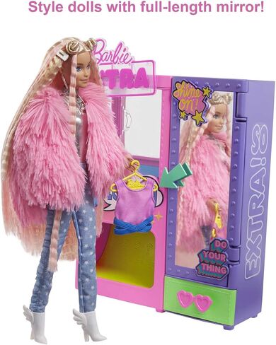 Barbie Extra Surprise Fashion Playset with 20 Pieces Including Pet Poodle, Closet and Push-Button Feature That Dispenses Fashion Accessories, Gift for 3 Year Olds & Up in Saudi Arabia