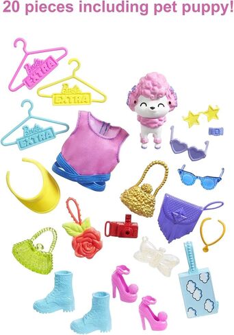 Barbie Extra Surprise Fashion Playset with 20 Pieces Including Pet Poodle, Closet and Push-Button Feature That Dispenses Fashion Accessories, Gift for 3 Year Olds & Up in Saudi Arabia