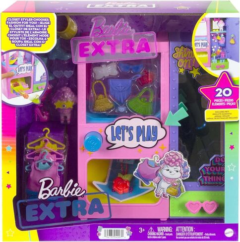 Barbie Extra Surprise Fashion Playset with 20 Pieces Including Pet Poodle, Closet and Push-Button Feature That Dispenses Fashion Accessories, Gift for 3 Year Olds & Up in Saudi Arabia