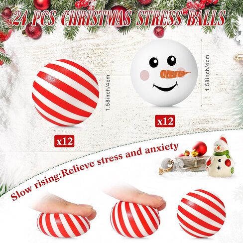 Zhanmai 48 Pcs Christmas Gifts Bulk Included 24 Christmas Pens Candy Cane Pens 24 Funny Stress Balls for Adults Snow Balls Candy Cane Stress Toys Christmas Party Favors for Stocking Fillers Gifts in Saudi Arabia