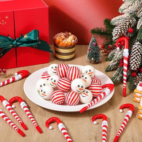 Zhanmai 48 Pcs Christmas Gifts Bulk Included 24 Christmas Pens Candy Cane Pens 24 Funny Stress Balls for Adults Snow Balls Candy Cane Stress Toys Christmas Party Favors for Stocking Fillers Gifts in Saudi Arabia