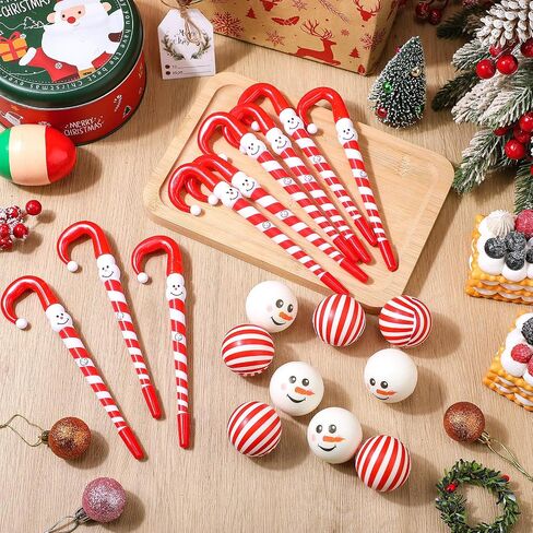 Zhanmai 48 Pcs Christmas Gifts Bulk Included 24 Christmas Pens Candy Cane Pens 24 Funny Stress Balls for Adults Snow Balls Candy Cane Stress Toys Christmas Party Favors for Stocking Fillers Gifts in Saudi Arabia
