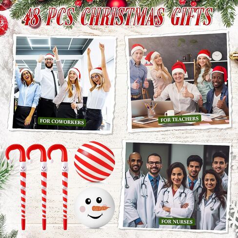 Zhanmai 48 Pcs Christmas Gifts Bulk Included 24 Christmas Pens Candy Cane Pens 24 Funny Stress Balls for Adults Snow Balls Candy Cane Stress Toys Christmas Party Favors for Stocking Fillers Gifts in Saudi Arabia