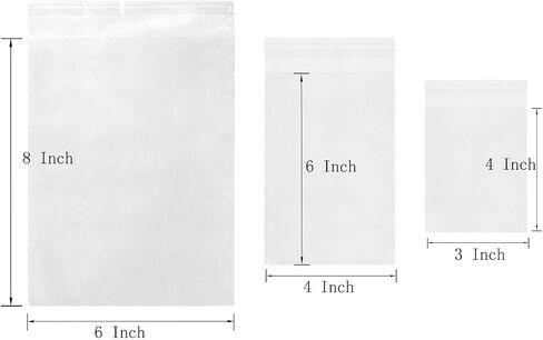 Shapenty 3 Sizes 3x4 Inch 4x6 Inch 6x8 Inch Adhesive Treat Bags Clear Resealable Cellophane Gift Bags for Cookies Jewelry Bakery Snacks Candle Soap Seed Photo Cards Packaging Business Craft,150PCS in Saudi Arabia