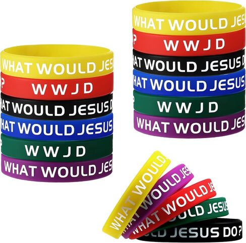 Gejoy 24 Pieces WWJD Bracelets What Would Jesus Do Bracelets Rubber Colorful WWJD Silicone Wristbands for Fundraiser Church Events Party Favors in Saudi Arabia