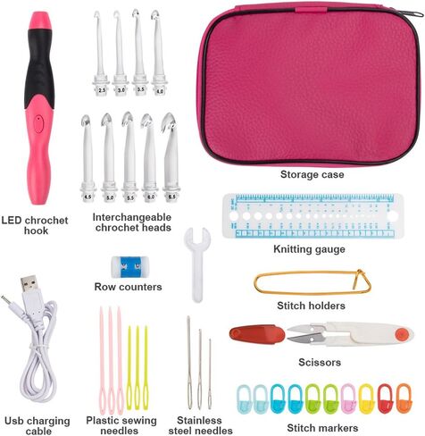 BCMRUN LED Crochet hooks set,9 Interchangeable Heads Light Up Knitting Needles Weave Sewing Tool Accessories with Case(Purple) in Kuwait