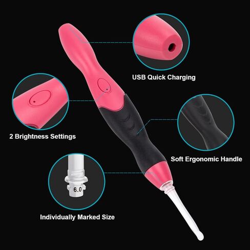 BCMRUN LED Crochet hooks set,9 Interchangeable Heads Light Up Knitting Needles Weave Sewing Tool Accessories with Case(Purple) in Kuwait