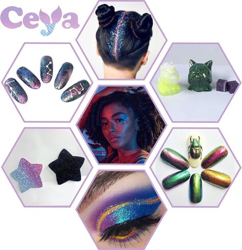 مسحوق لامع فائق النعومة من Ceya Chameleon، 3.5 أونصة/ 100 جرام، بريق متغير اللون زنبركي ساطع 1/128 بوصة 0.008 بوصة 0.3 مم مسحوق قزحي الألوان متغير لراتنجات الإيبوكسي والأظافر والحرف اليدوية والسلايم وحافظة الهاتف والرسم in Kuwait