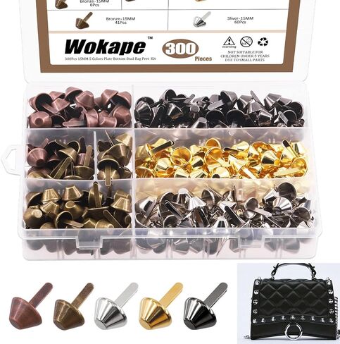 Wokape 300 Pcs Plate Bottom Stud Bag Feet Cone Studs - 3/5"- 15mm 5 Colors Spikes and Studs Handbag Purse Feet Barrel Back Punk Studs for Clothing Shoes in Saudi Arabia