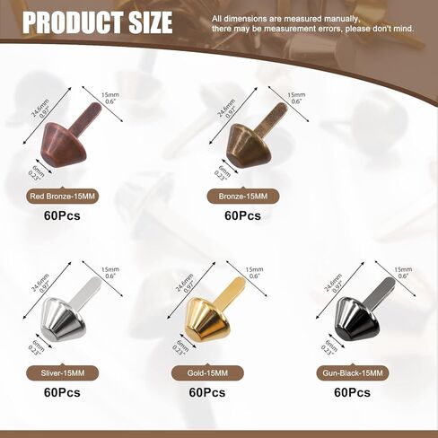 Wokape 300 Pcs Plate Bottom Stud Bag Feet Cone Studs - 3/5"- 15mm 5 Colors Spikes and Studs Handbag Purse Feet Barrel Back Punk Studs for Clothing Shoes in Saudi Arabia