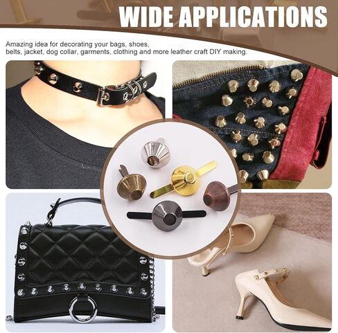 Wokape 300 Pcs Plate Bottom Stud Bag Feet Cone Studs - 3/5"- 15mm 5 Colors Spikes and Studs Handbag Purse Feet Barrel Back Punk Studs for Clothing Shoes in Saudi Arabia