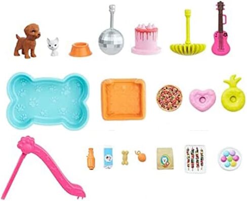 Replacement Parts for Barbie Doll Dreamhouse Playset - GRG93 ~ Replacement Pretend Dog Pool and Slide, Dog and Accessories, Cat, Guitar, Disco Ball, Chandelier and More! in Saudi Arabia