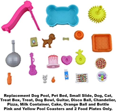Replacement Parts for Barbie Doll Dreamhouse Playset - GRG93 ~ Replacement Pretend Dog Pool and Slide, Dog and Accessories, Cat, Guitar, Disco Ball, Chandelier and More! in Saudi Arabia