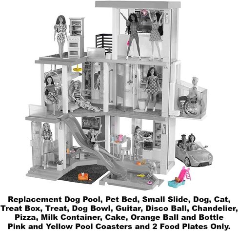 Replacement Parts for Barbie Doll Dreamhouse Playset - GRG93 ~ Replacement Pretend Dog Pool and Slide, Dog and Accessories, Cat, Guitar, Disco Ball, Chandelier and More! in Saudi Arabia