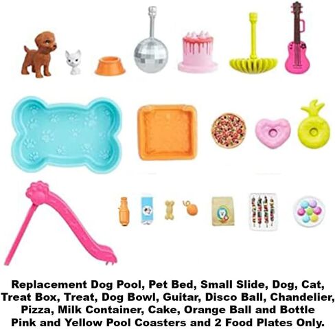 Replacement Parts for Barbie Doll Dreamhouse Playset - GRG93 ~ Replacement Pretend Dog Pool and Slide, Dog and Accessories, Cat, Guitar, Disco Ball, Chandelier and More! in Saudi Arabia