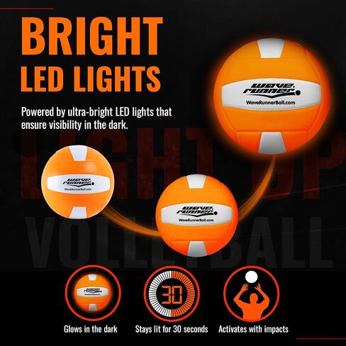 كرة طائرة مضيئة بإضاءة LED من Wave Runner - ألعاب الكرة الطائرة المتوهجة في الظلام - مقاس 10.35 بوصة. مع مضخة وبطاريات متضمنة | رائعة للبالغين والمراهقين ومحبي الكرة الطائرة واللاعبين in Kuwait