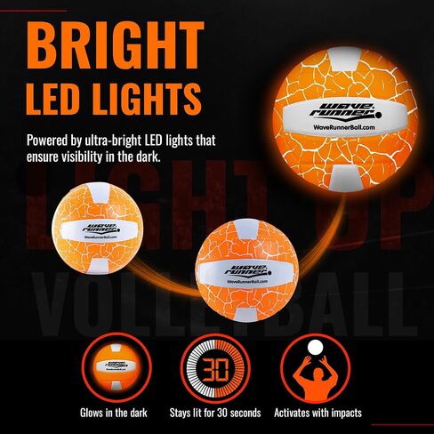 كرة طائرة مضيئة بإضاءة LED من Wave Runner - ألعاب الكرة الطائرة المتوهجة في الظلام - مقاس 10.35 بوصة. مع مضخة وبطاريات متضمنة | رائعة للبالغين والمراهقين ومحبي الكرة الطائرة واللاعبين in Kuwait