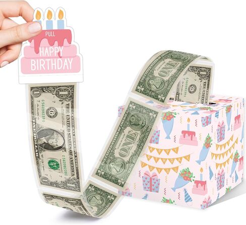 Pink Surprise Money Box Gift Pull - Happy Birthday Money Box for Cash Gift Set Included Happy Birthday Card and 35Pcs Transparent Bags, Fun Birthday Gift for Kids Boys Girls in Kuwait